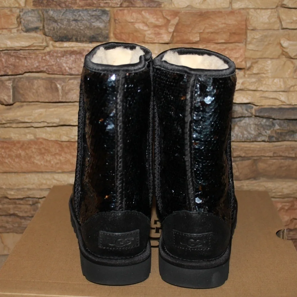 NIB UGG SEQUIN SPARKLE Classic‎ Boots BLACK